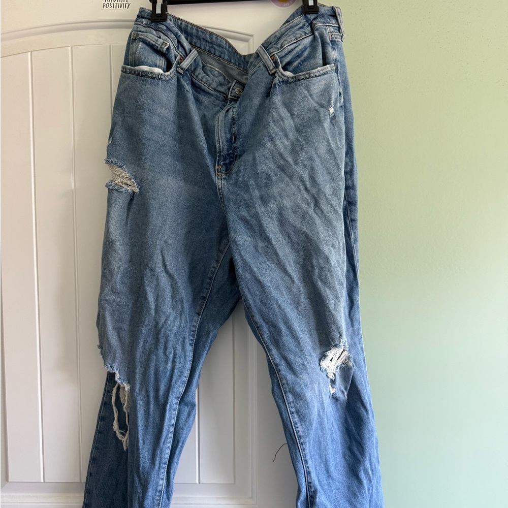 Old Navy Blue Straight Leg Jeans Distressed Look